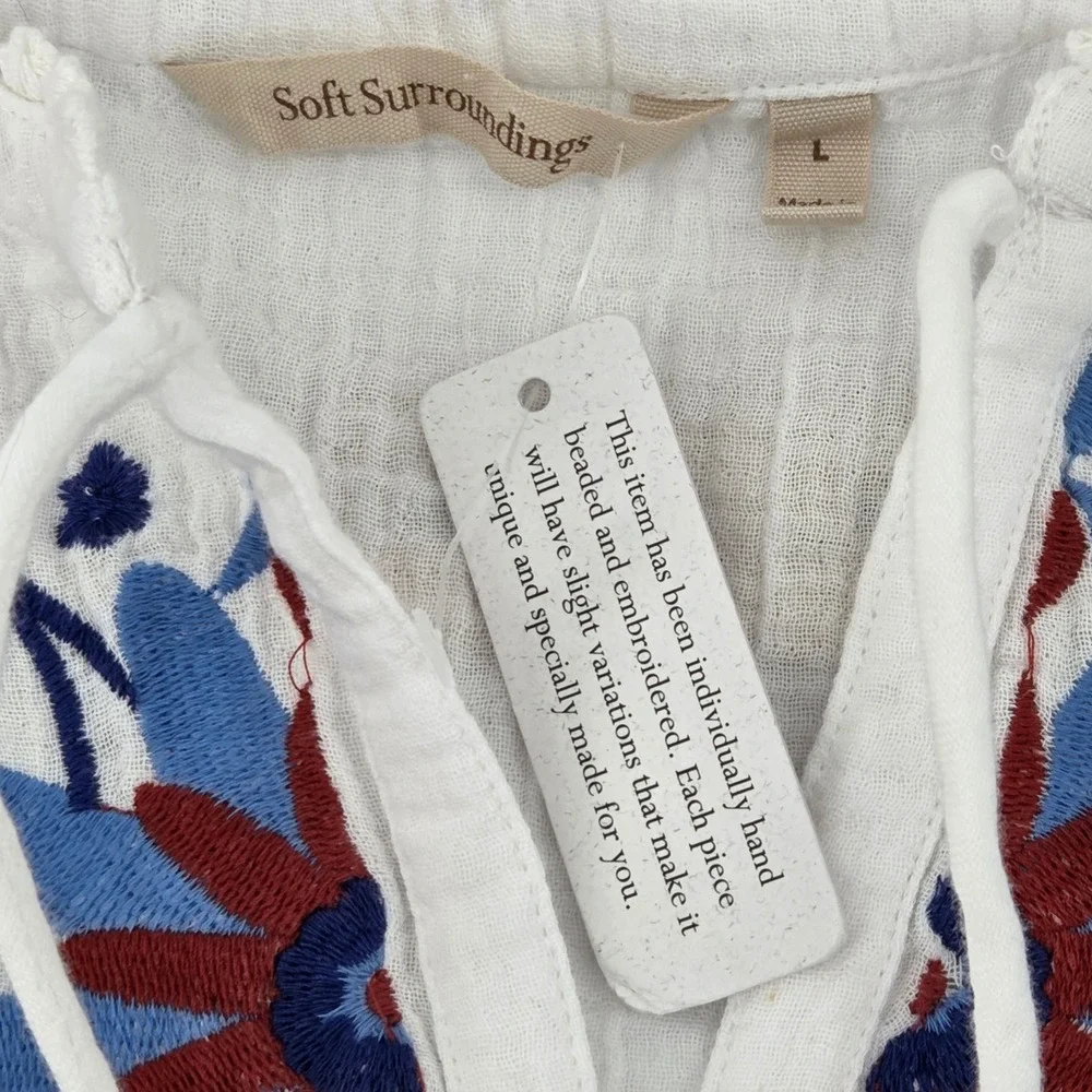 Soft Surroundings Maxi Dress L White Floral Embroidered Boho Cottagecore Coastal - Picture 4 of 12